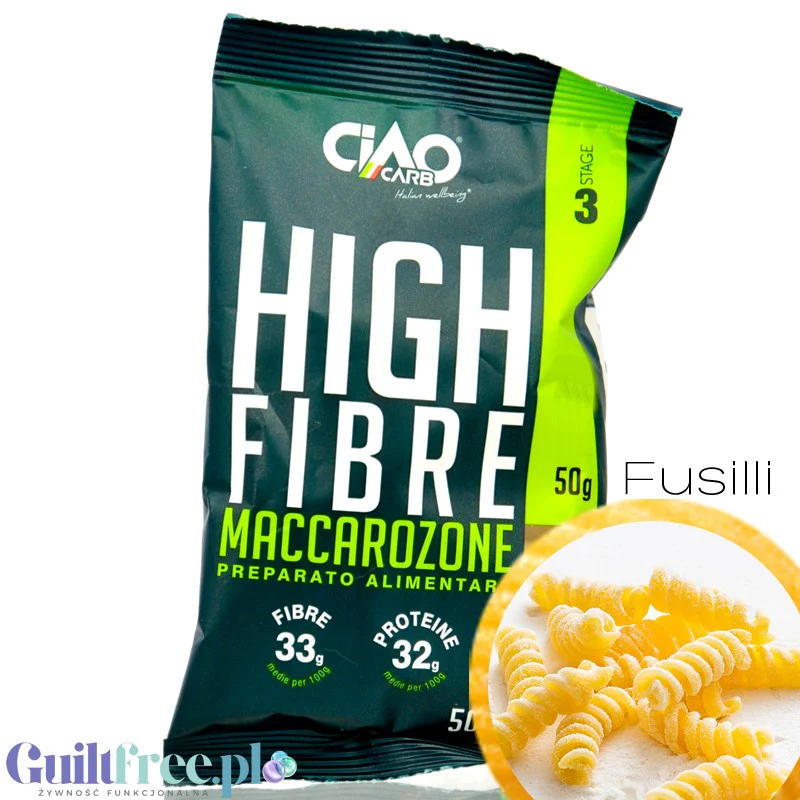 Ciao Carb Maccarozone Stage 3, Fusilli 50g - włoski makaron niskowęglowodanowy niskie IG, 33g białka