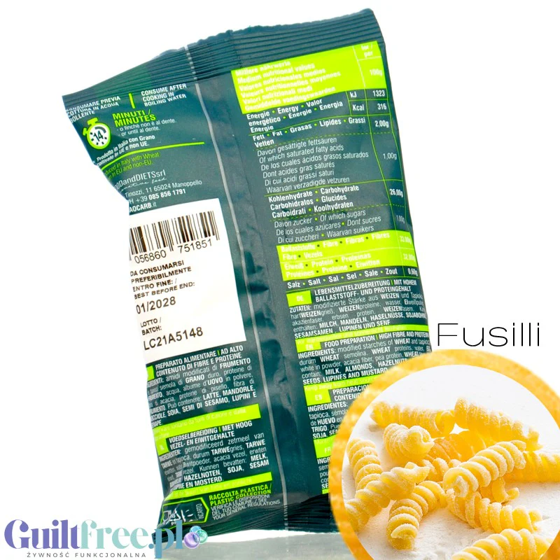 Ciao Carb Maccarozone Stage 3, Fusilli 50g - włoski makaron niskowęglowodanowy niskie IG, 33g białka - Image 2