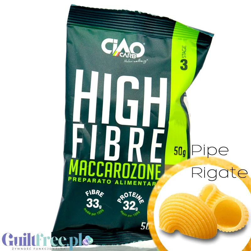 Ciao Carb Maccarozone Stage 3, Pipe Rigate 50g - włoski makaron niskowęglowodanowy niskie IG, 33g białka