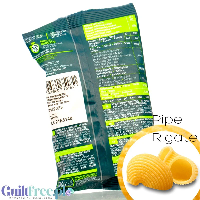 Ciao Carb Maccarozone Stage 3, Pipe Rigate 50g - włoski makaron niskowęglowodanowy niskie IG, 33g białka - Image 2