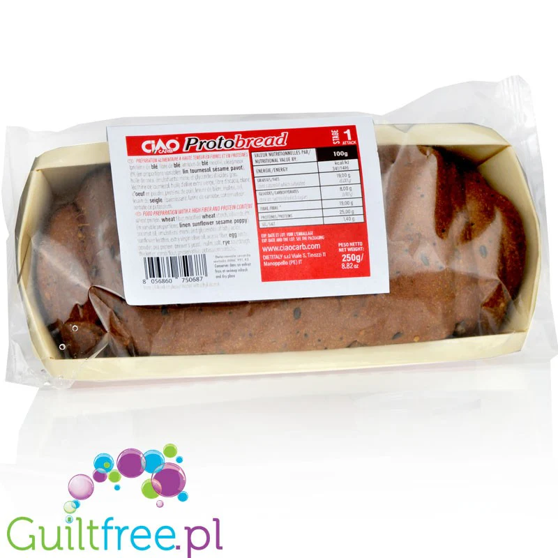 Ciao Carb Stage1 ProtoBread - keto chleb proteinowy z ziarnami, 8g węglowodanów w 100g