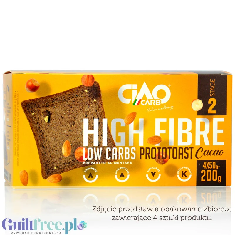 Ciao Carb ProtoToast Cocoa Stage2 - Czekoladowe tosty niskowęglowodanowe 1g węglowodanów / 56% błonnik - Image 4