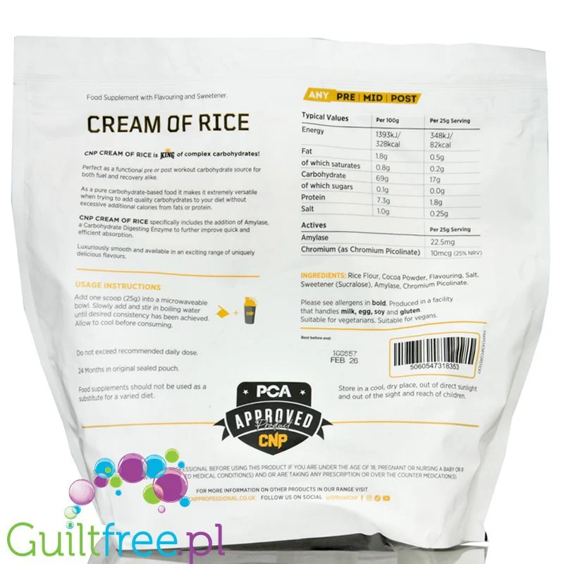 CNP Cream of Rice, Chocolate Fudge Brownie 2kg - kleik ryżowy bez cukru, regeneracyjny posiłek treningowy - Image 2