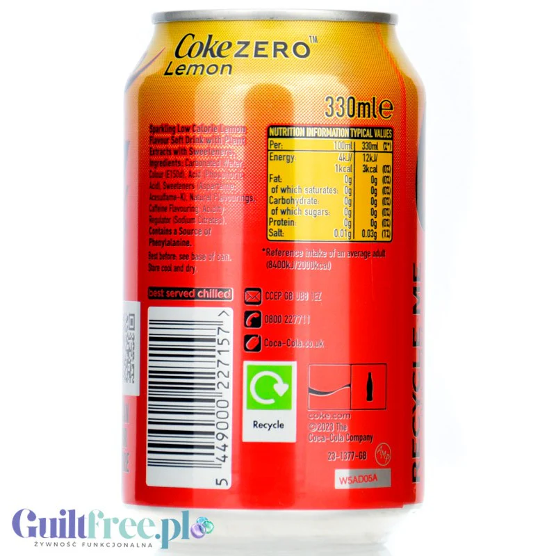Coca Cola Lemon Zero 330ml - cytrynowa cola bez cukru i kalorii - Image 2