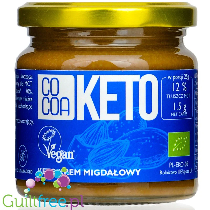 RAW COCOA Keto - wegański bio krem migdałowy bez cukru z MCT i erytrolem