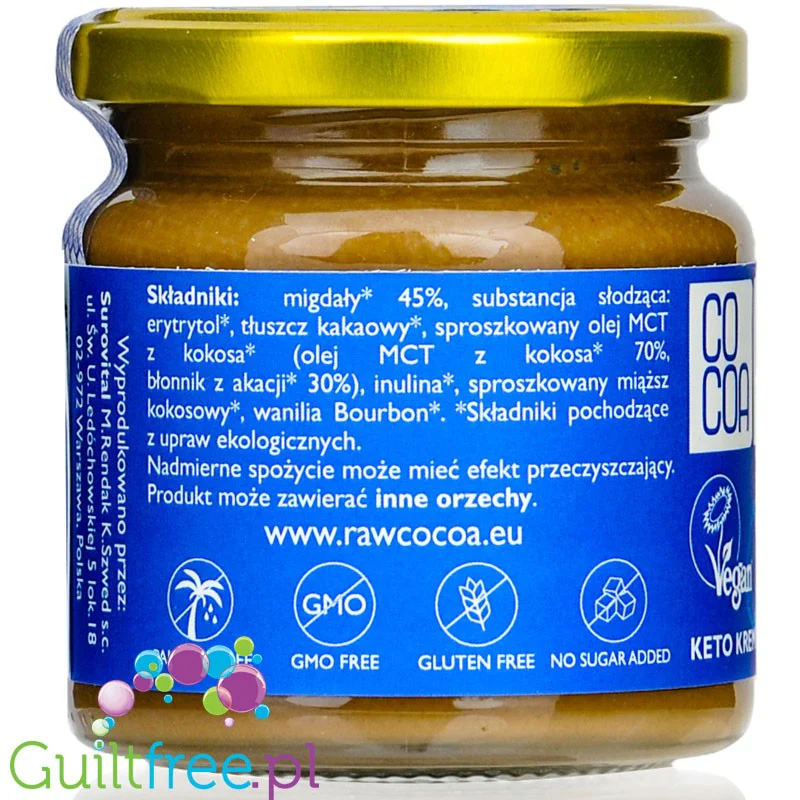 RAW COCOA Keto - wegański bio krem migdałowy bez cukru z MCT i erytrolem - Image 3