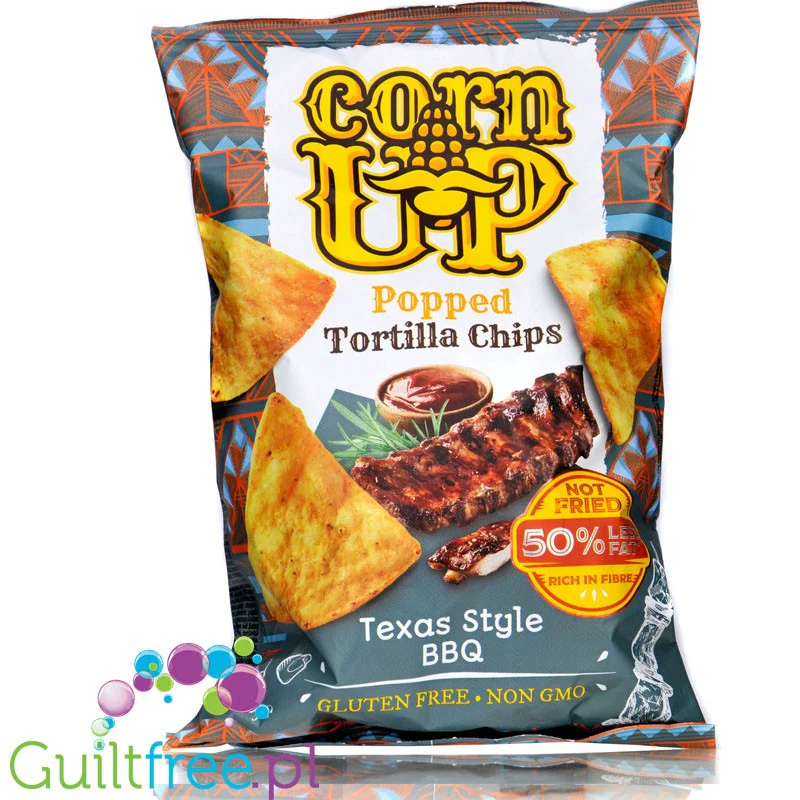 CornUp Popped Tortilla Chips Texas Style BBQ - pikantne chipsy kukurydziane 50% mniej tłuszczu