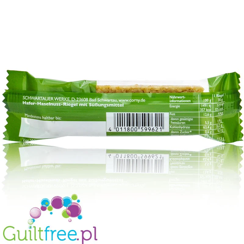 Corny Haferkraft Zero, Haselnuss - zbożowy batonik pełnoziarnisty bez cukru 125kcal - Image 2