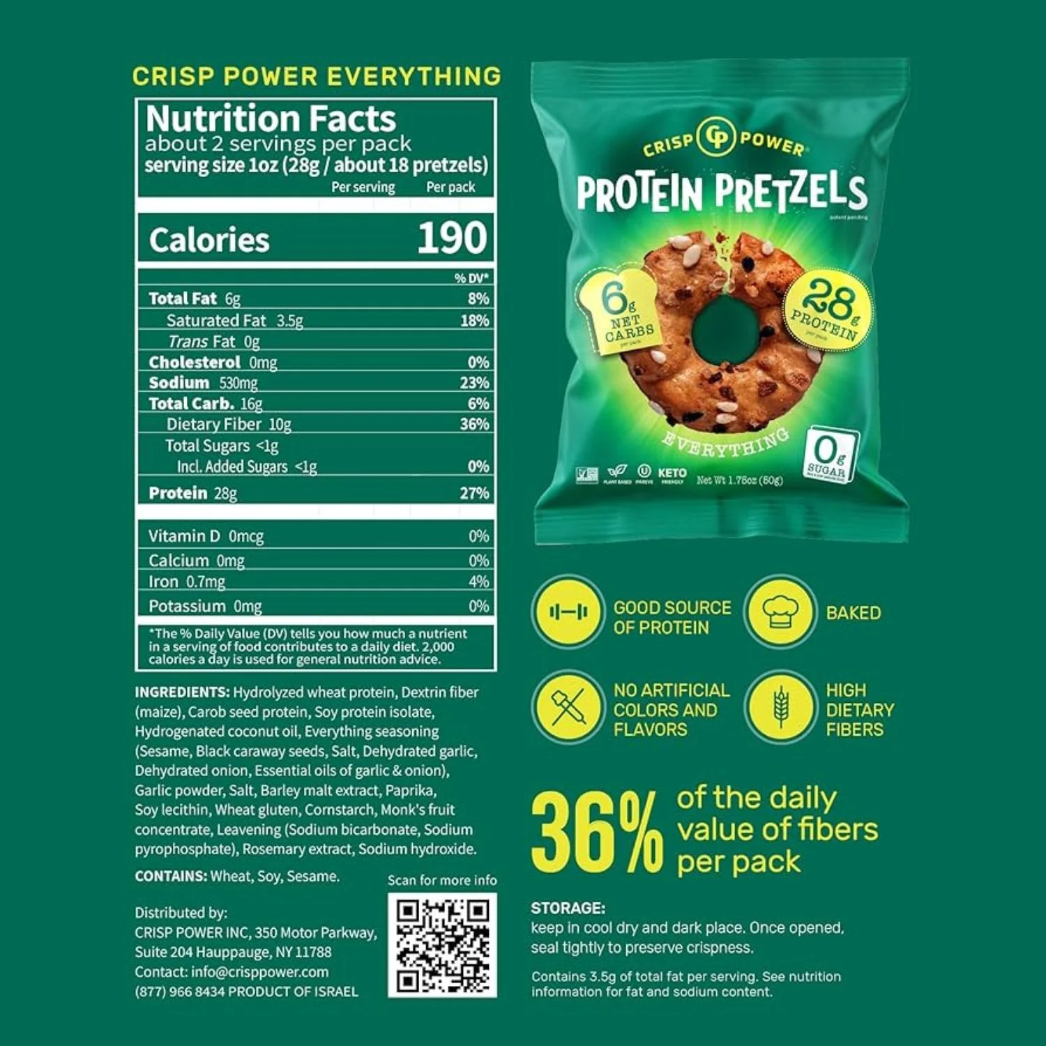Crisp Power Protein Pretzels Everything Spice - keto precelki proteinowe, 28g białka & 190kcal - Image 3
