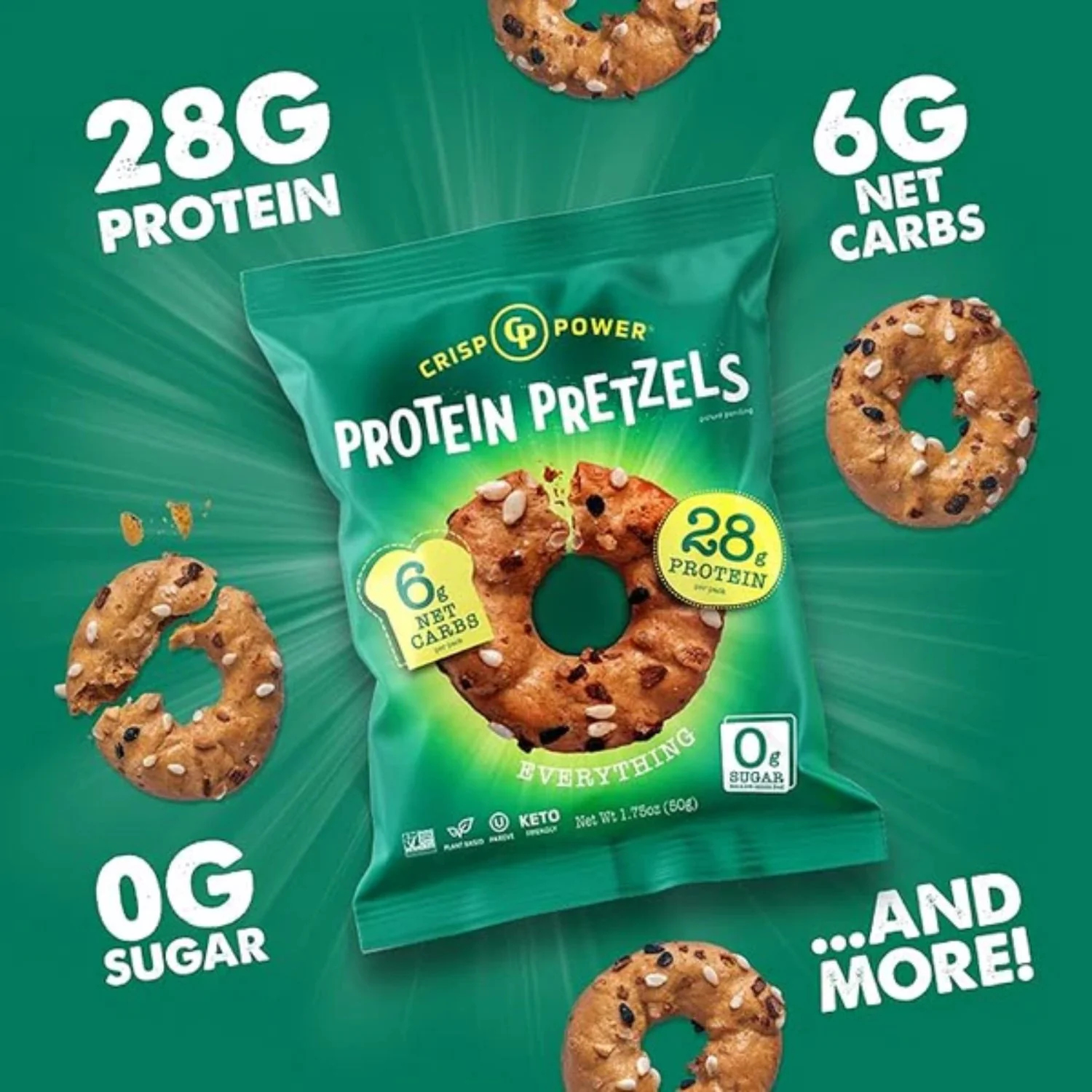 Crisp Power Protein Pretzels Everything Spice - keto precelki proteinowe, 28g białka & 190kcal - Image 4