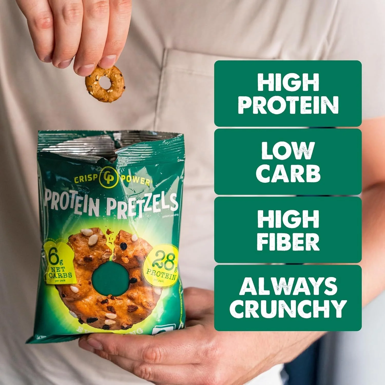Crisp Power Protein Pretzels Everything Spice - keto precelki proteinowe, 28g białka & 190kcal - Image 6