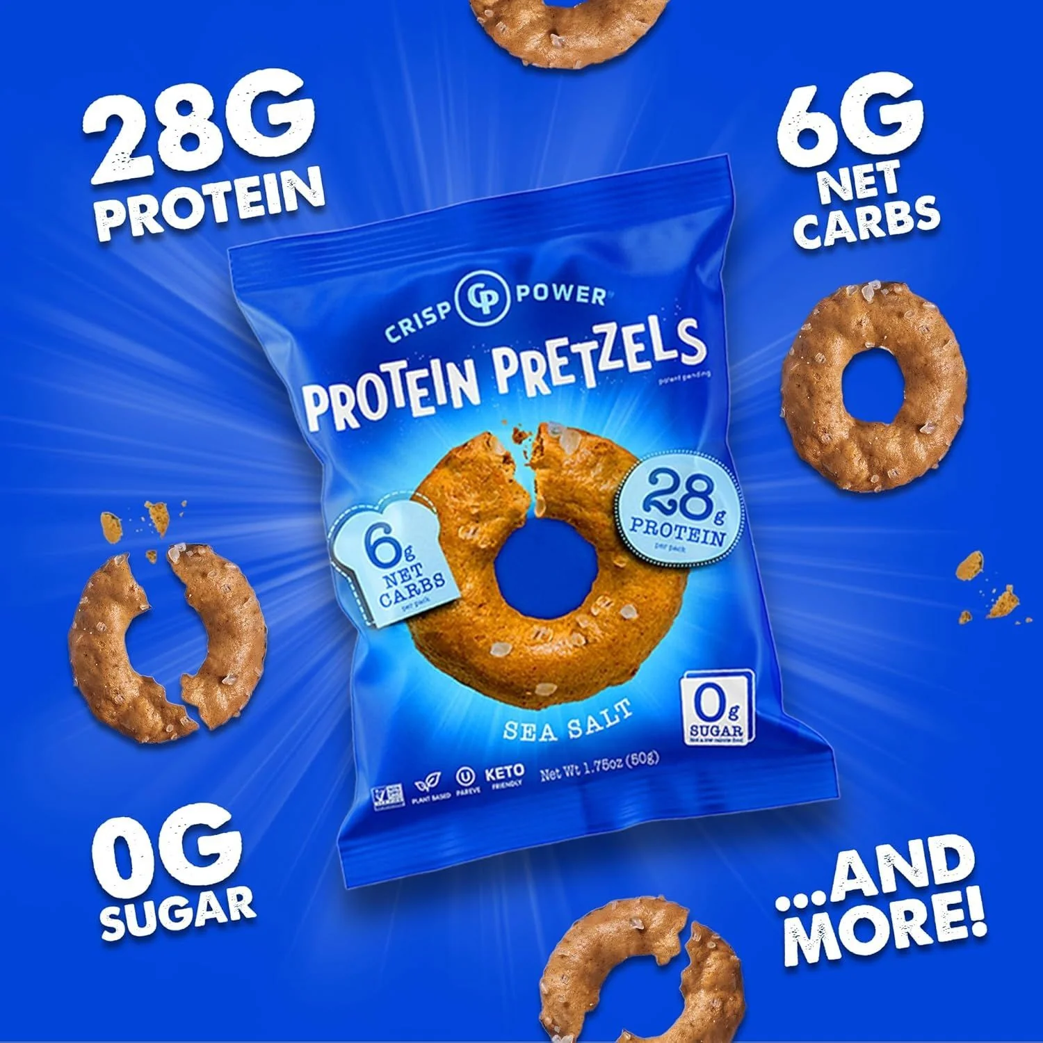 Crisp Power Protein Pretzels Sea Salt - keto precelki proteinowe solone, 28g białka & 200kcal - Image 3