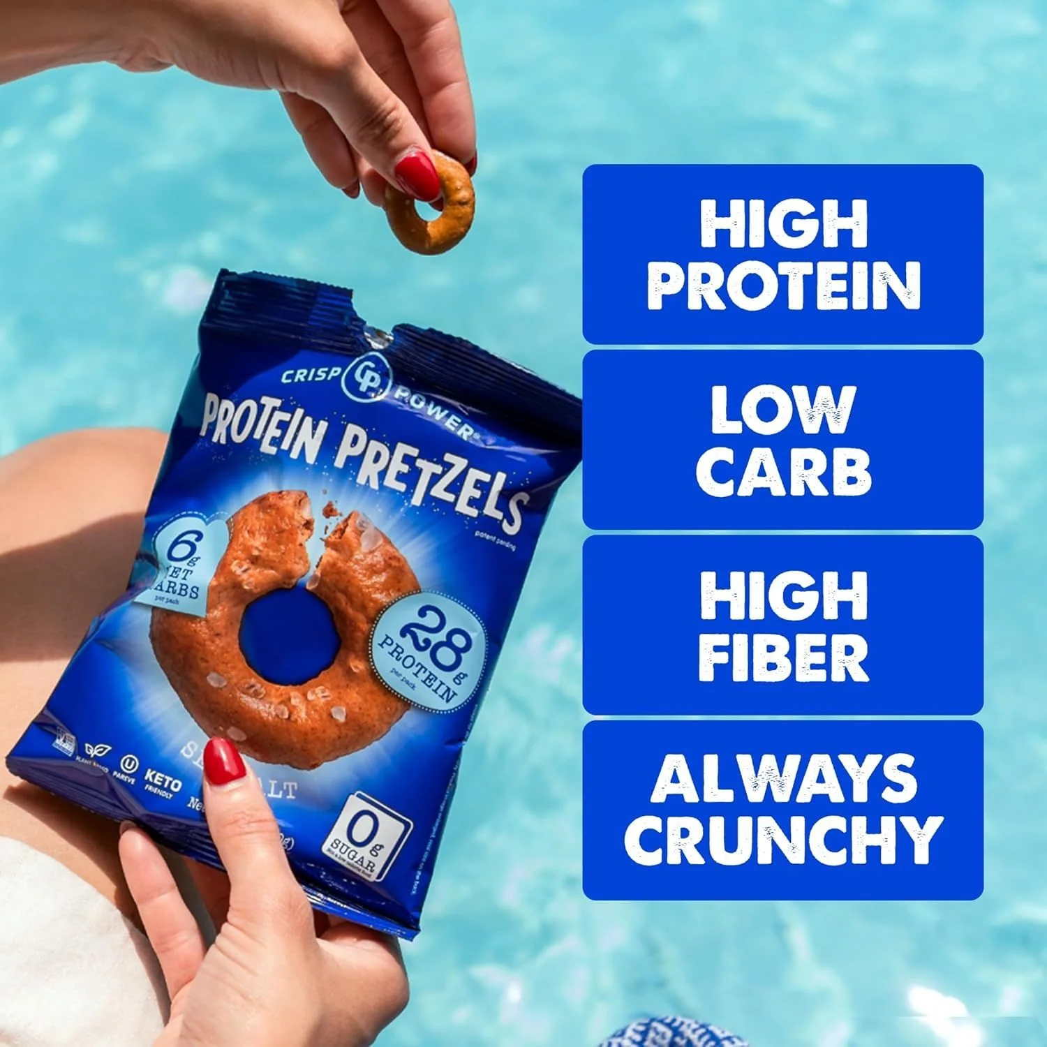 Crisp Power Protein Pretzels Sea Salt - keto precelki proteinowe solone, 28g białka & 200kcal - Image 4