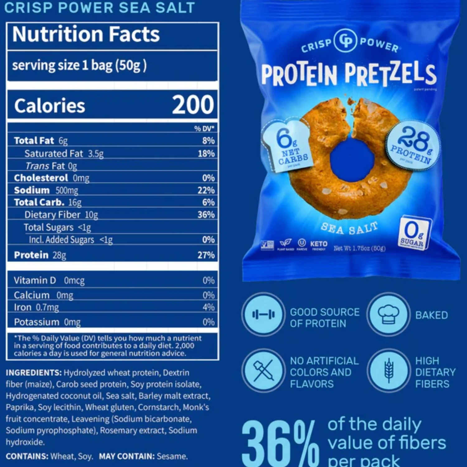 Crisp Power Protein Pretzels Sea Salt - keto precelki proteinowe solone, 28g białka & 200kcal - Image 5