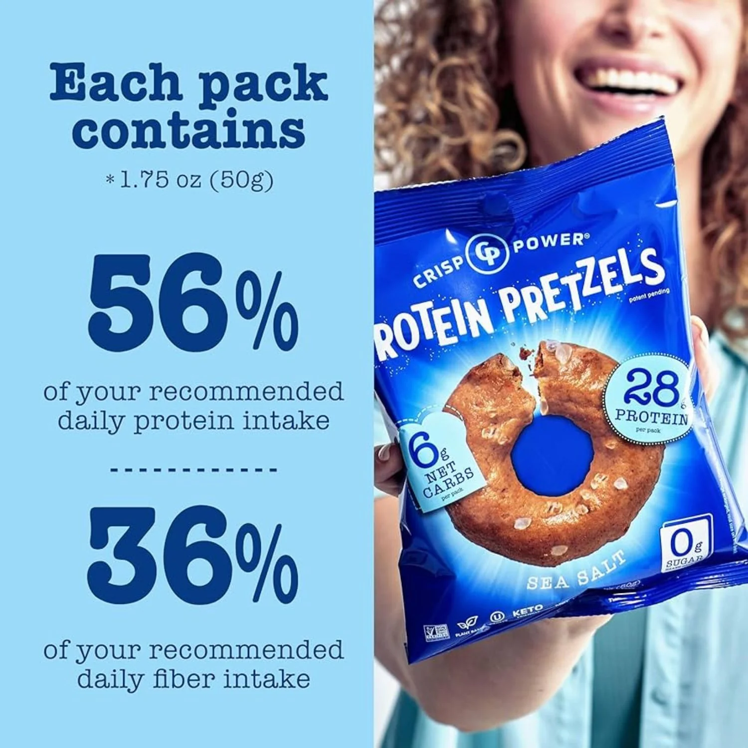 Crisp Power Protein Pretzels Sea Salt - keto precelki proteinowe solone, 28g białka & 200kcal - Image 7