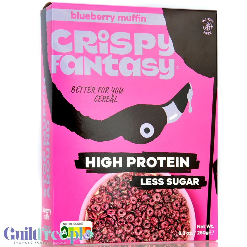 Crispy Fantasy Protein Cereal Blueberry Muffin - proteinowe płatki śniadaniowe bez glutenu 28% białka