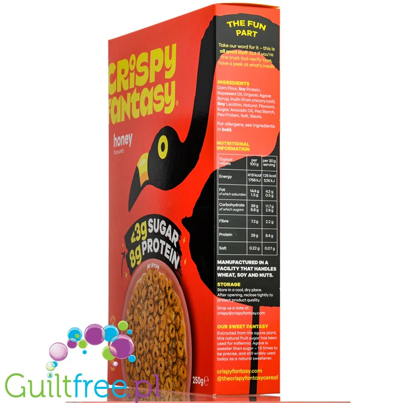 Crispy Fantasy Protein Cereal Honey - miodowe proteinowe płatki śniadaniowe bez glutenu 28% białka - Image 3