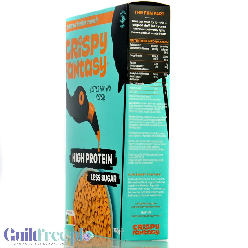 Crispy Fantasy Protein Cereal Peanut Butter Crunch - proteinowe płatki śniadaniowe bez glutenu 28% białka - Image 2