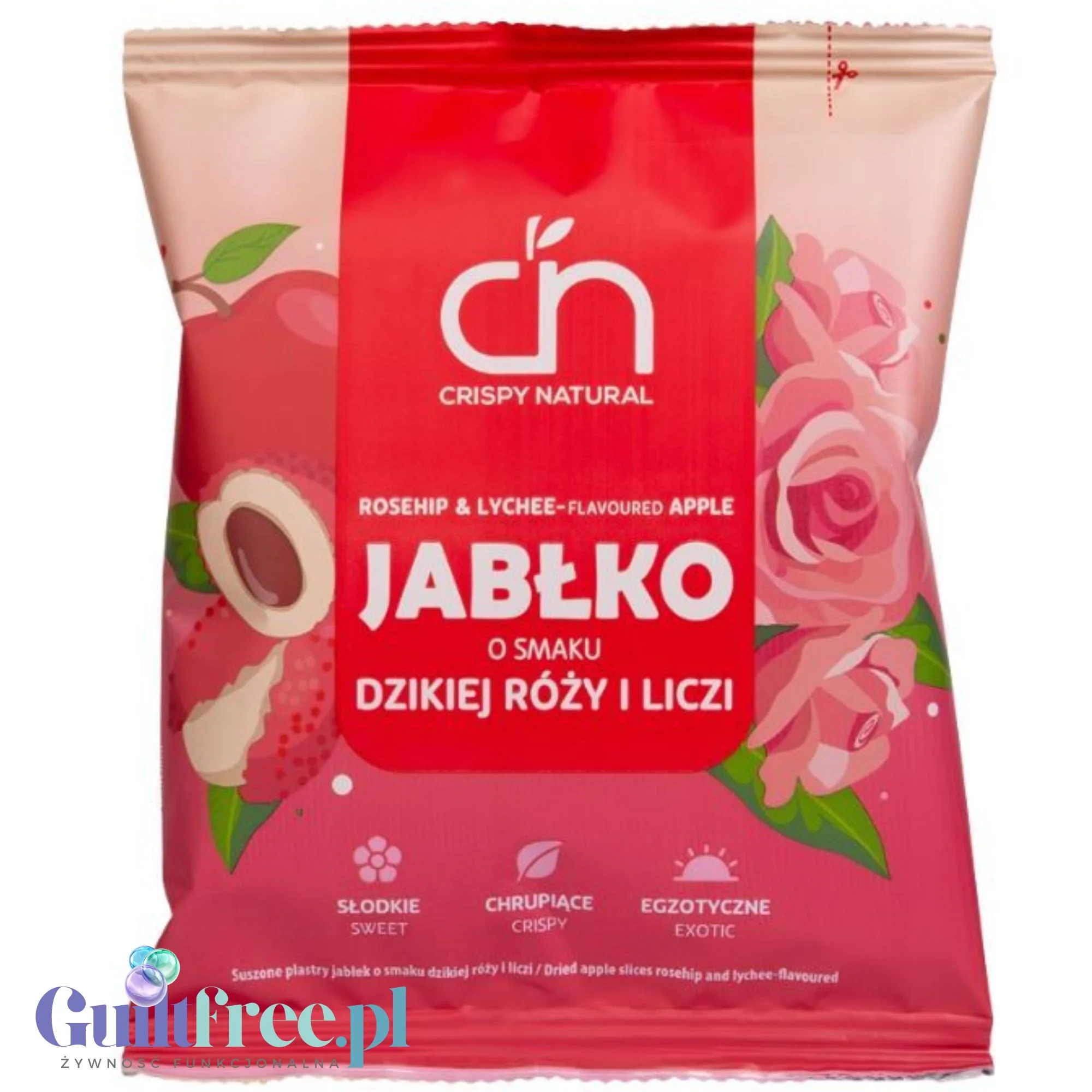 Crispy Natural o Smaku Dzikiej Róży i Liczi XXL - chrupiące plastry jabłka o smaku dzikiej róży i liczi edycja limitowana