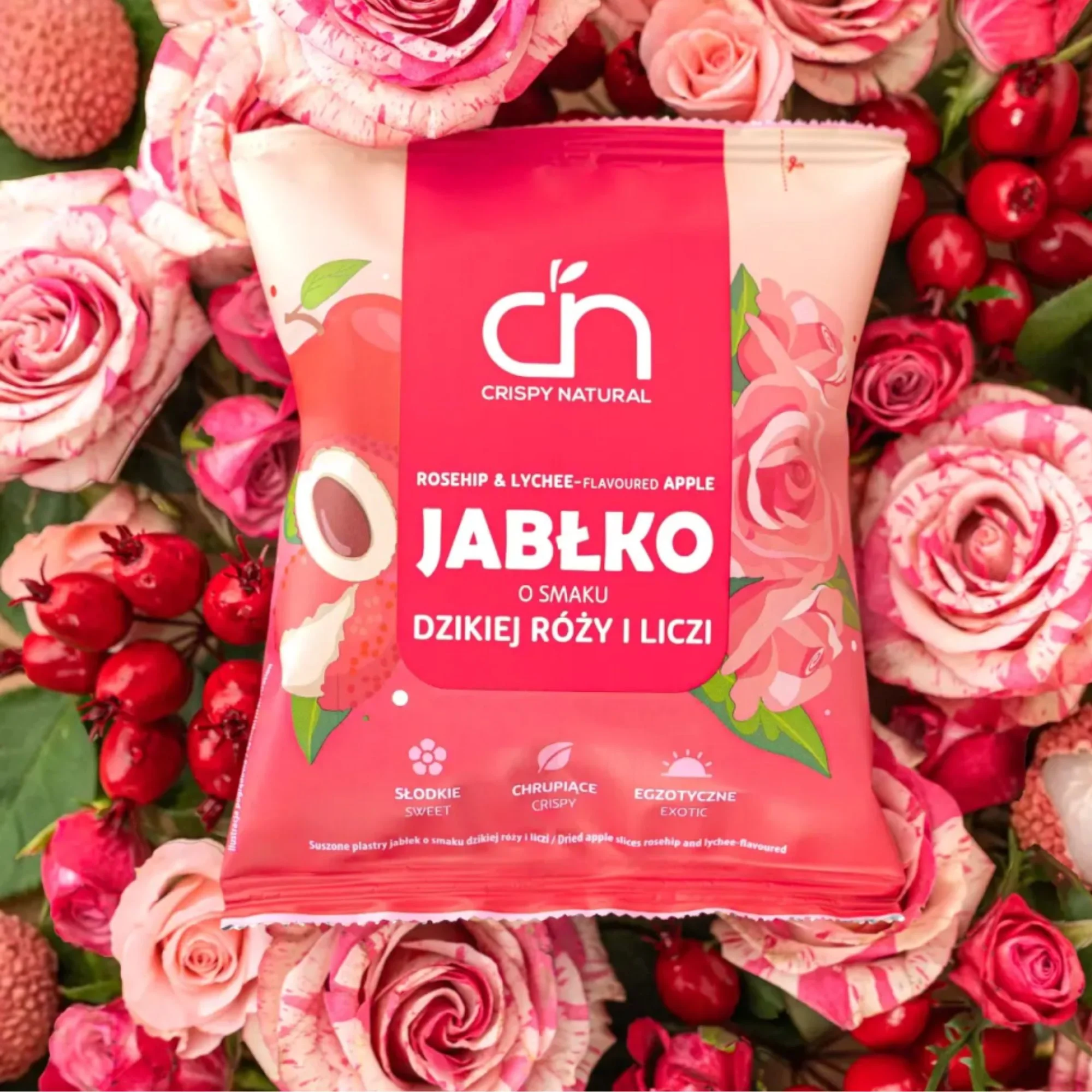 Crispy Natural o Smaku Dzikiej Róży i Liczi XXL - chrupiące plastry jabłka o smaku dzikiej róży i liczi edycja limitowana - Image 2