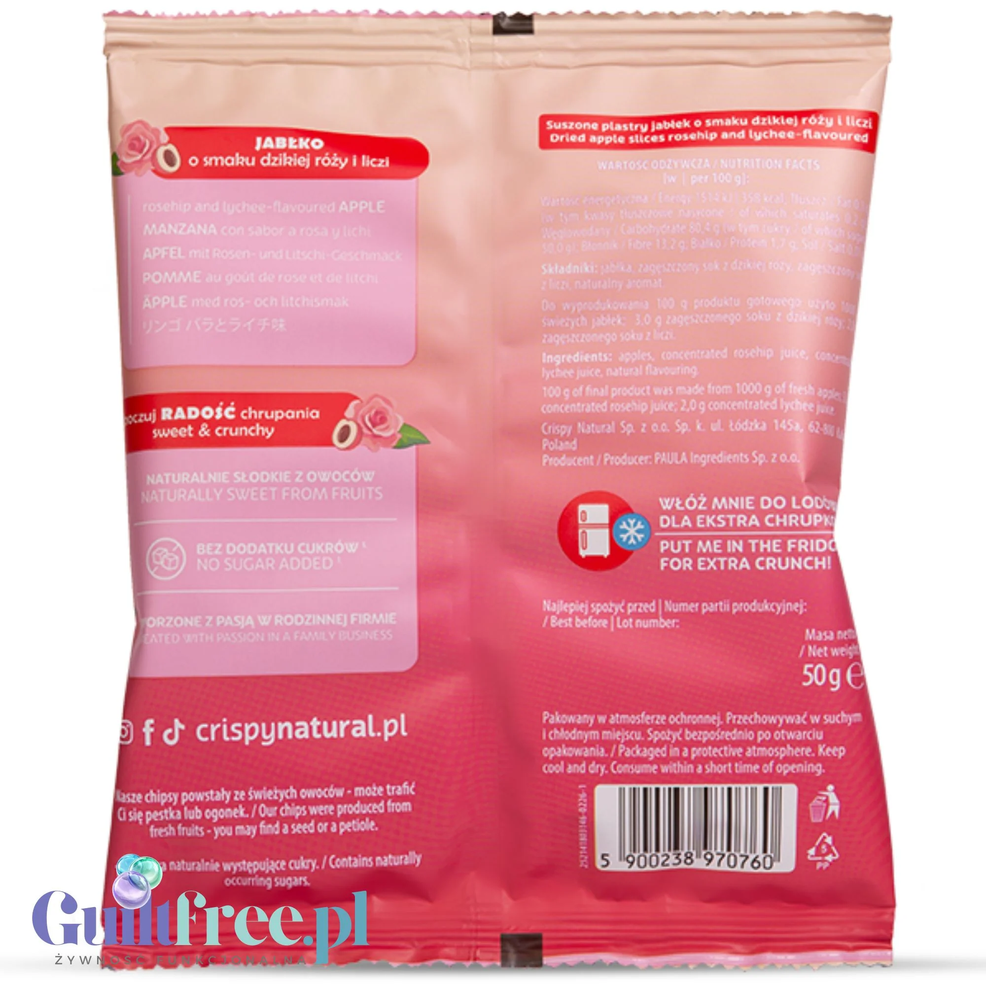Crispy Natural o Smaku Dzikiej Róży i Liczi XXL - chrupiące plastry jabłka o smaku dzikiej róży i liczi edycja limitowana - Image 3