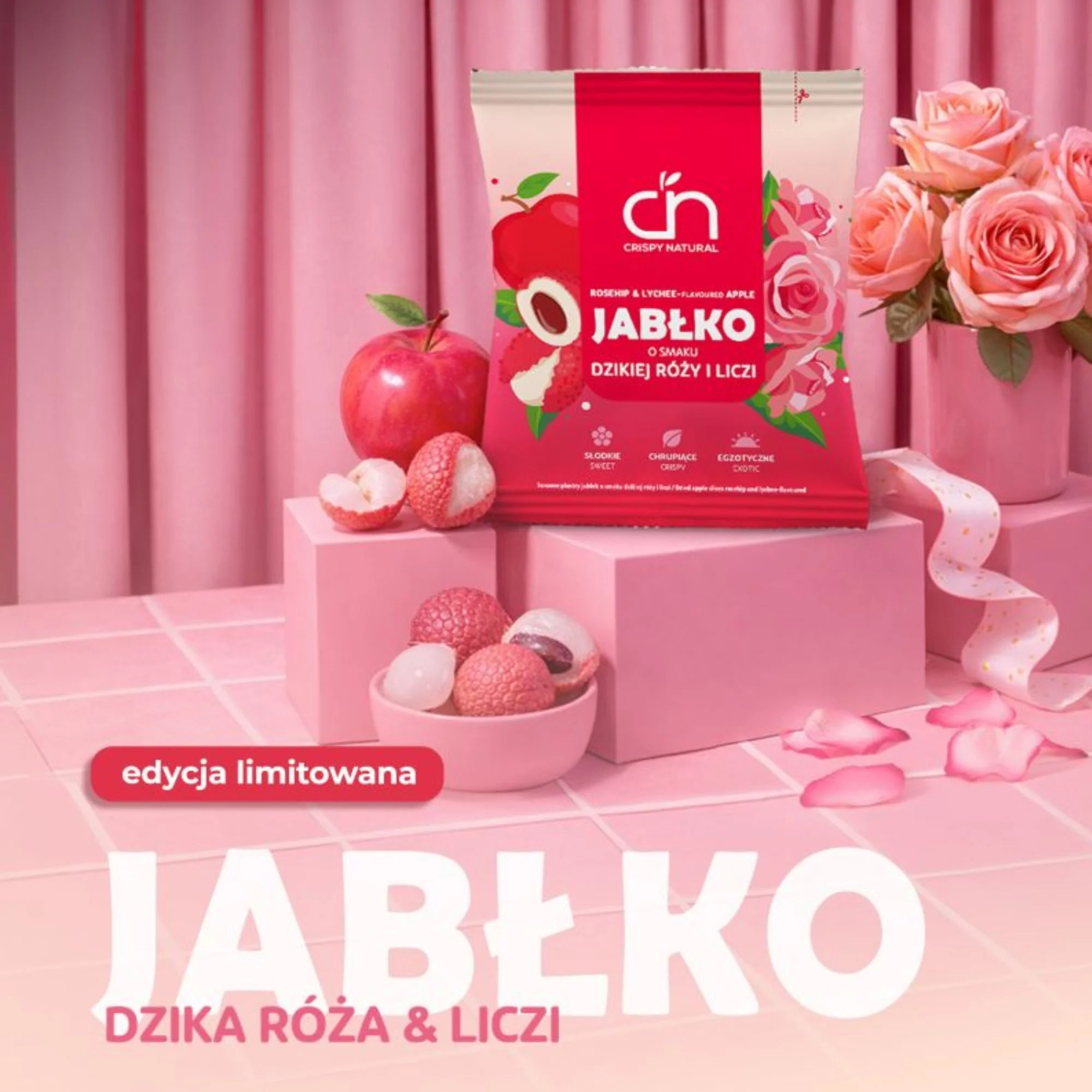 Crispy Natural o Smaku Dzikiej Róży i Liczi XXL - chrupiące plastry jabłka o smaku dzikiej róży i liczi edycja limitowana - Image 4