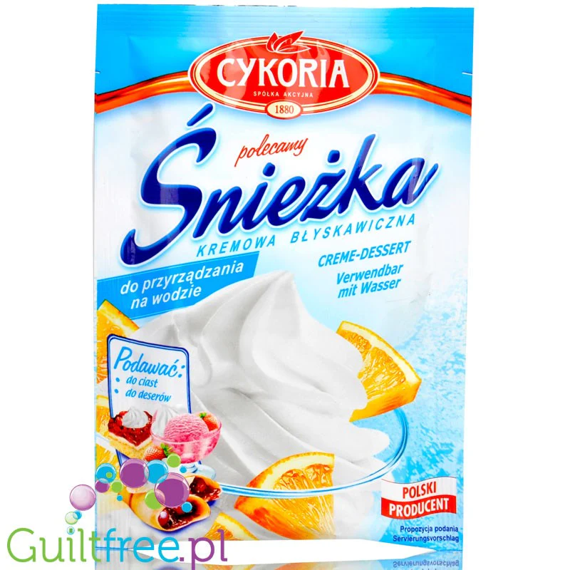 Cykoria Śnieżka Aqua do bitej śmietany na wodzie, niskokaloryczna kremowa baza do deserów