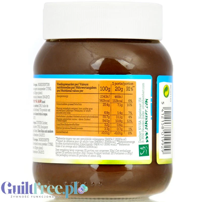 Damhert Lactose Free Cocoa Spread - wegański bezglutenowy krem czekoladowo-orzechowy bez laktozy - Image 2