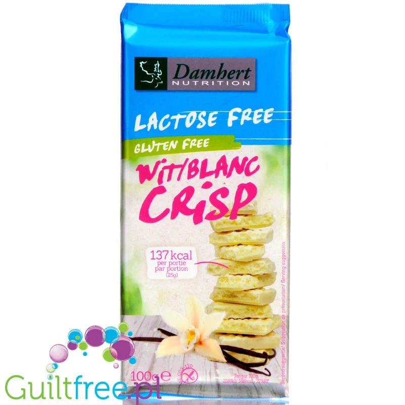 Damhert Lactose Free Blanc Crisp - bezlaktozowa biała czekolada bez glutenu z chrupkami