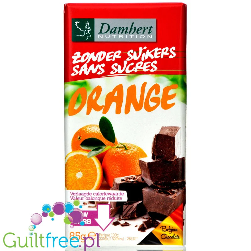 Damhert Orange - ciemna czekolada 45% bez cukru z kawałkami pomarańczy