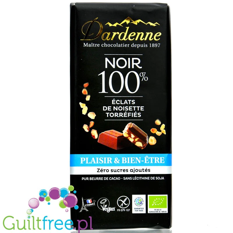 Dardenne Noir 100 % Cacao aux éclats de noisette torréfiés - gorzka czekolada bez dodatku cukru z orzechami i daktylami