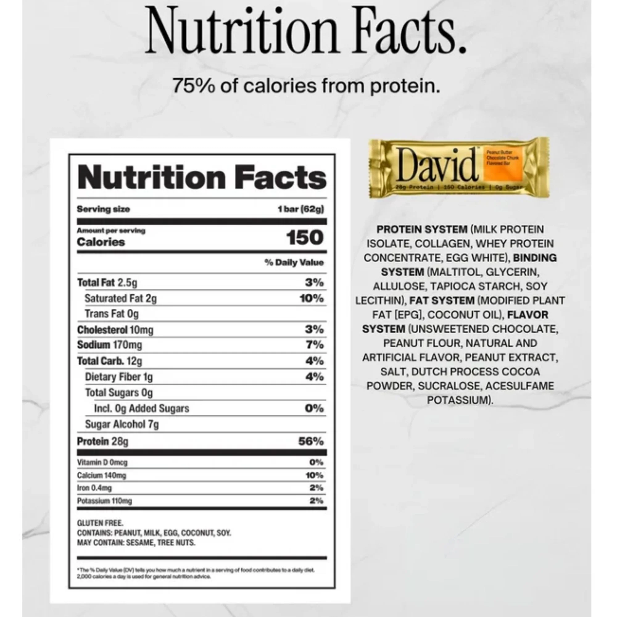 David Protein Bar Peanut Butter Chocolate Chunk 62g - Image 4