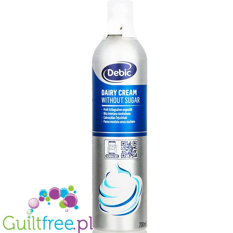 Debic Dairy Cream Without Sugar - profesjonalna keto bita śmietana bez cukru w spray'u XXL 0,7L