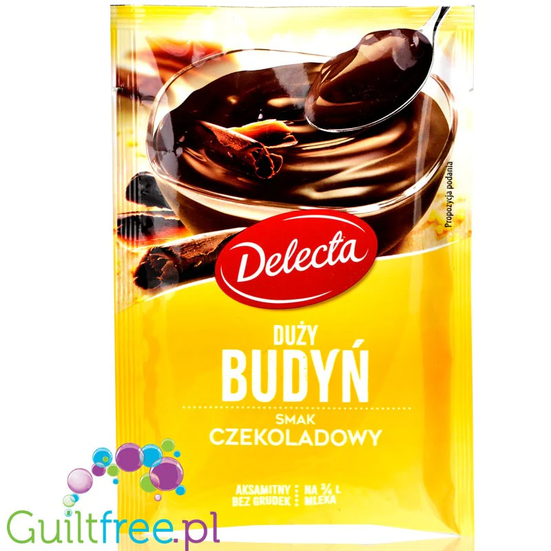 Delecta budyń czekoladowy bez cukru, duże opakowanie na 0,75L mleka