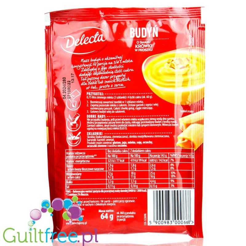 Delecta budyń krówkowy bez cukru, duże opakowanie na 0,75L mleka - Image 4
