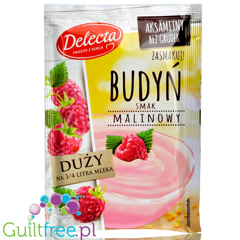Delecta budyń malinowy bez cukru, duże opakowanie na 0,75L mleka