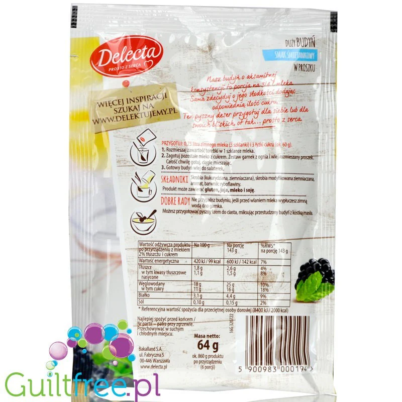 Delecta budyń waniliowy bez cukru, duże opakowanie na 0,75L mleka - Image 3