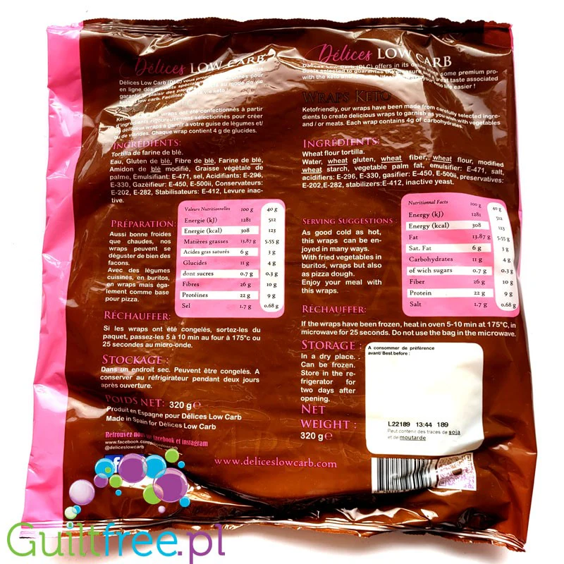 Délices Low Carb Keto Wraps - tortille niskowęglowodanowe 123kcal, 8szt x 20cm - Image 2