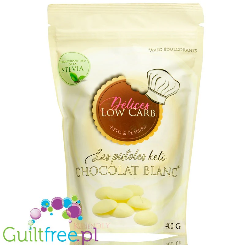 Délices Low Carb Les Pistoles Keto Chocolat Blanc - kropelki białej czekolady bez dodatku cukru - Image 2