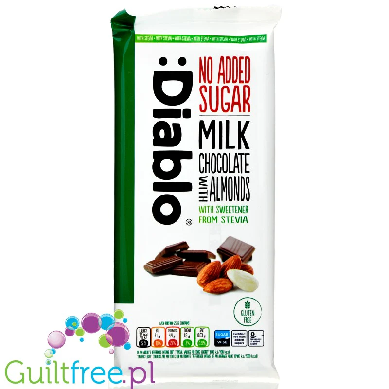 Diablo Milk Chocolate & Almonds - mleczna czekolada z migdałami bez cukru ze stewią