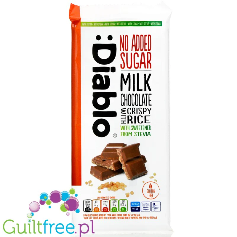 Diablo Milk Chocolate Crispy Rice - mleczna  czekolada bez dodatku cukru ze stewią