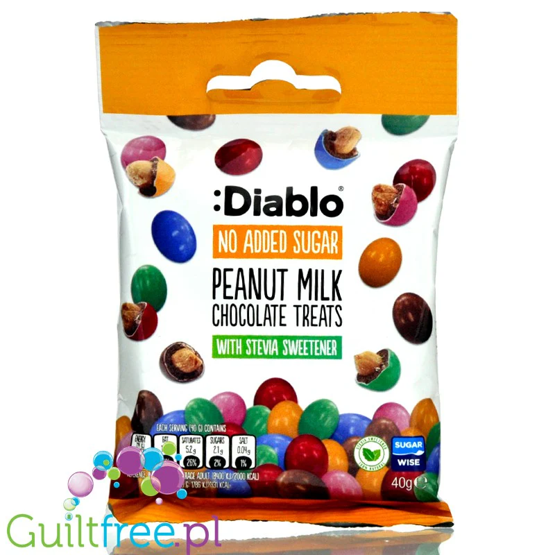 Diablo Peanut Milk Chocolate Treats - orzeszki w lukrowanej czekoladzie bez dodatku cukru ze stewią
