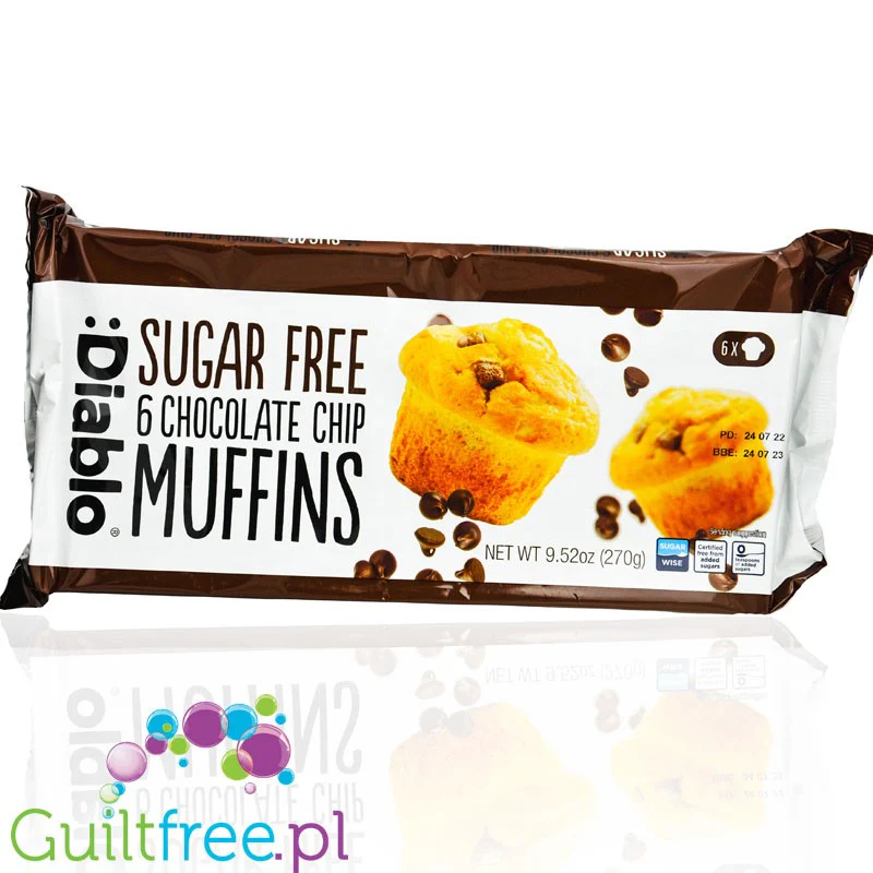 Diablo Sugar Free Chocolate Chip Muffins - 6 muffinek bez cukru z kawałkami czekolady - Image 3
