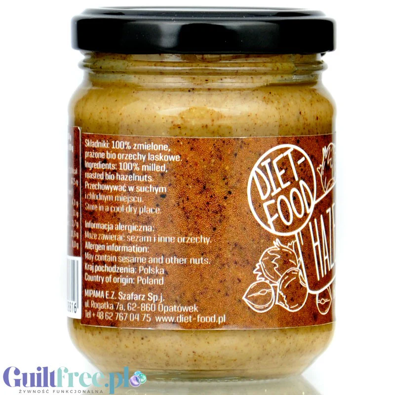 Diet Food Bio Hazelnut 200g - bio krem z orzechów laskowych 100%, bez soli i cukru - Image 2