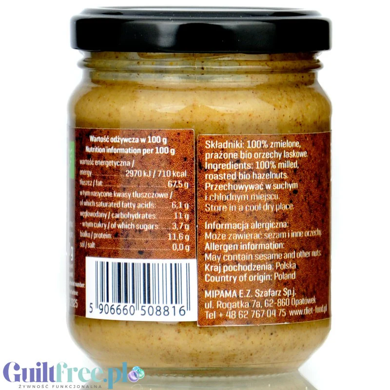 Diet Food Bio Hazelnut 200g - bio krem z orzechów laskowych 100%, bez soli i cukru - Image 4