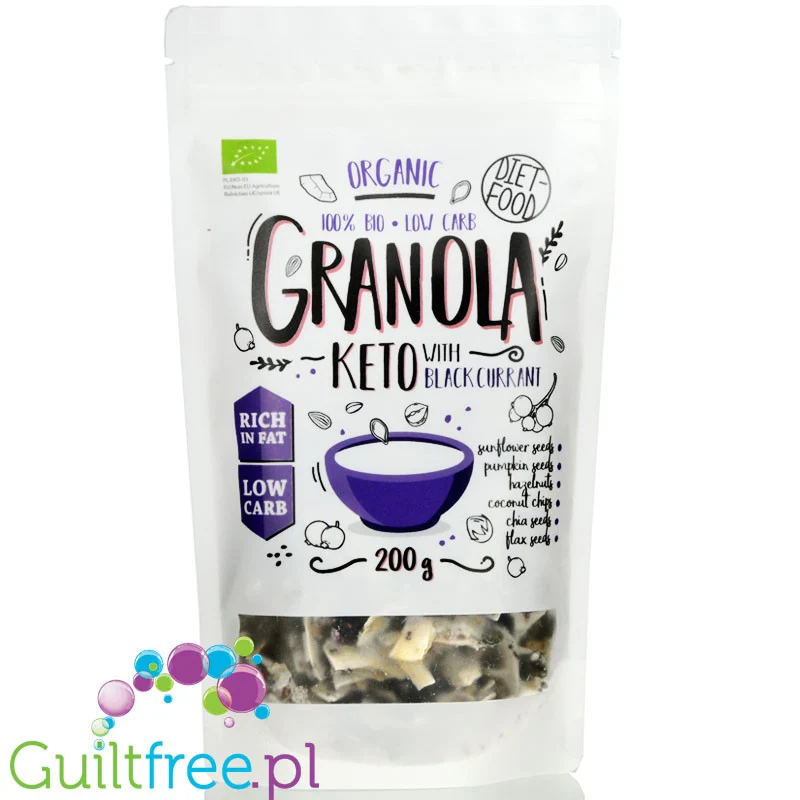 Diet Food Bio Keto Granola Czarna Porzeczka - ketogeniczna granola śniadaniowa z erytrolem