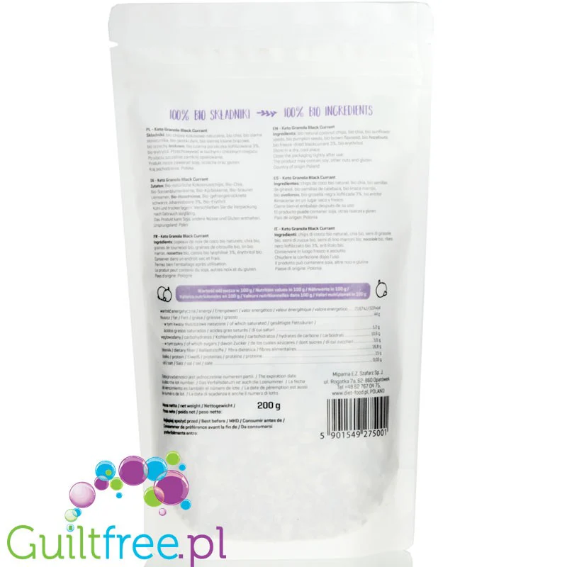 Diet Food Bio Keto Granola Czarna Porzeczka - ketogeniczna granola śniadaniowa z erytrolem - Image 2