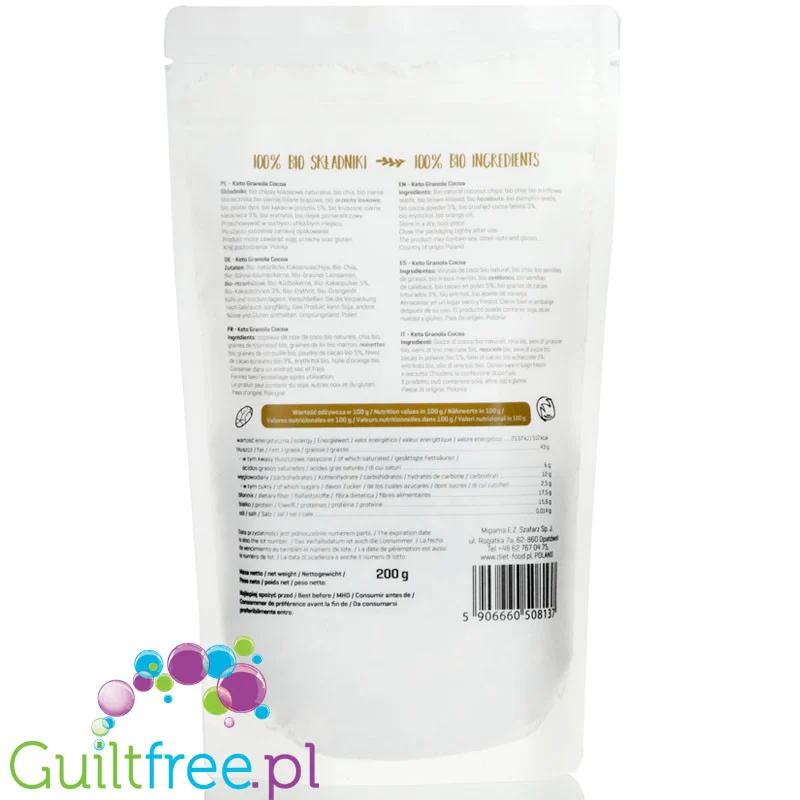Diet Food Bio Keto Granola Kakao & Pomarańcza - ketogeniczna granola śniadaniowa z erytrolem - Image 2