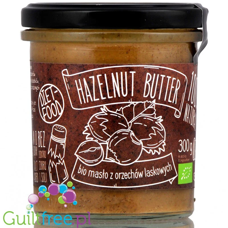Diet Food Bio Hazelnut 300g - masło z orzechów laskowych 100%, bez soli i cukru - Image 2