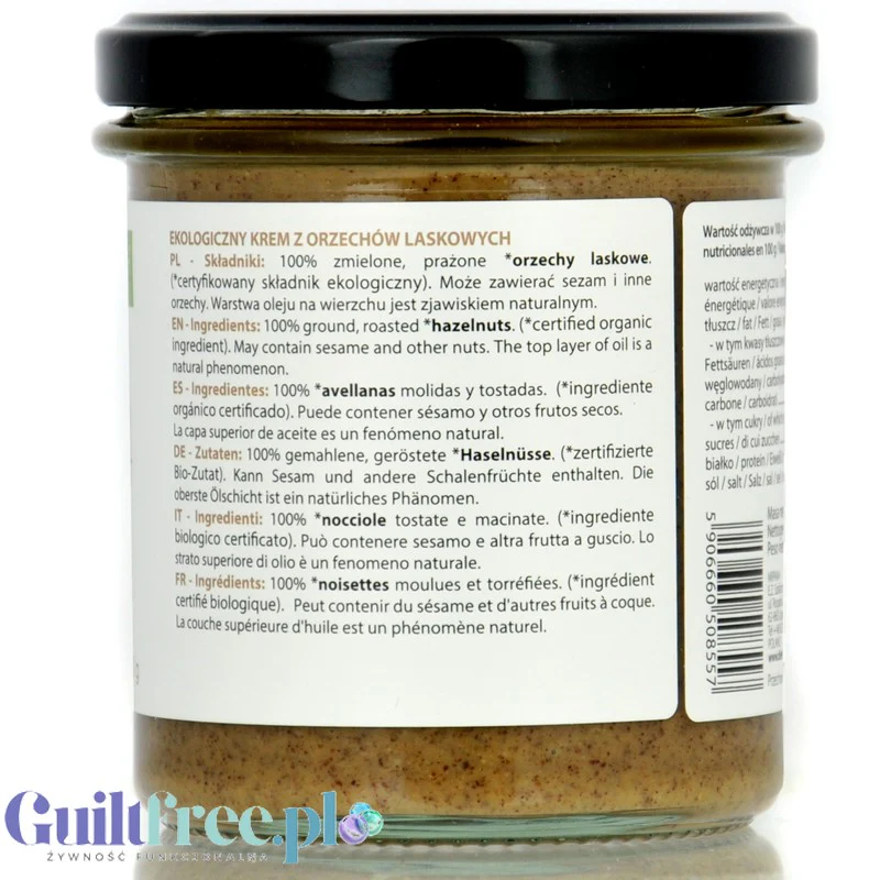 Diet Food Bio Hazelnut 300g - masło z orzechów laskowych 100%, bez soli i cukru - Image 3